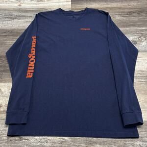 Patagonia Responsibili-Tee Blue Mens Large Spellout Long Sleeve Recycled Shirt